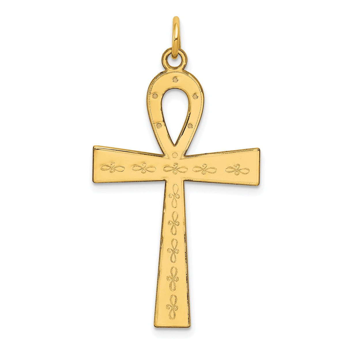 14k Yellow Gold Ankh Cross Pendant with Detailing, Egyptian Symbol of Eternal Life