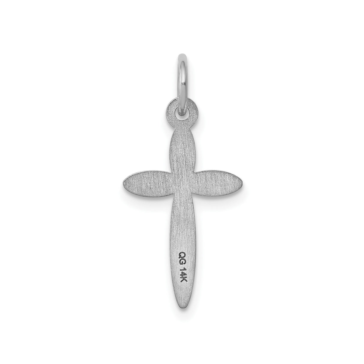 14k White Gold Cross Pendant with Floral Engraving and Polished Finish for Women