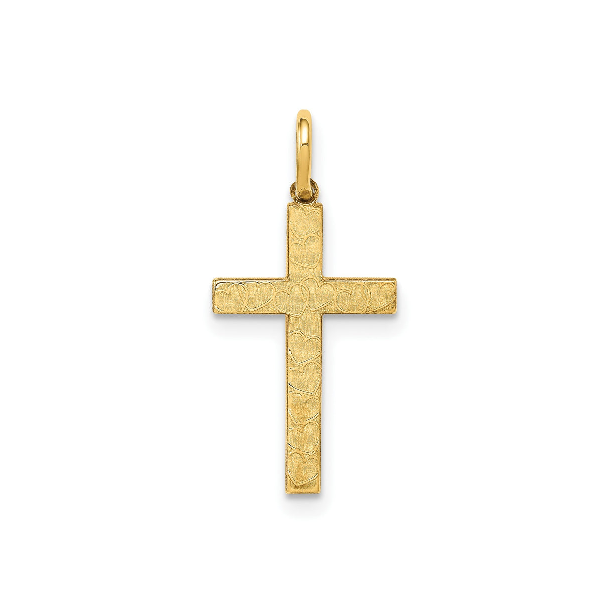 14k Yellow Gold Cross Pendant with Heart Engraving, Christian Faith Jewelry for Women