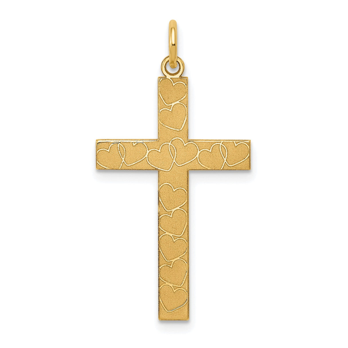 14k Yellow Gold Cross Pendant with Heart Detail, Christian Religious Jewelry for Women