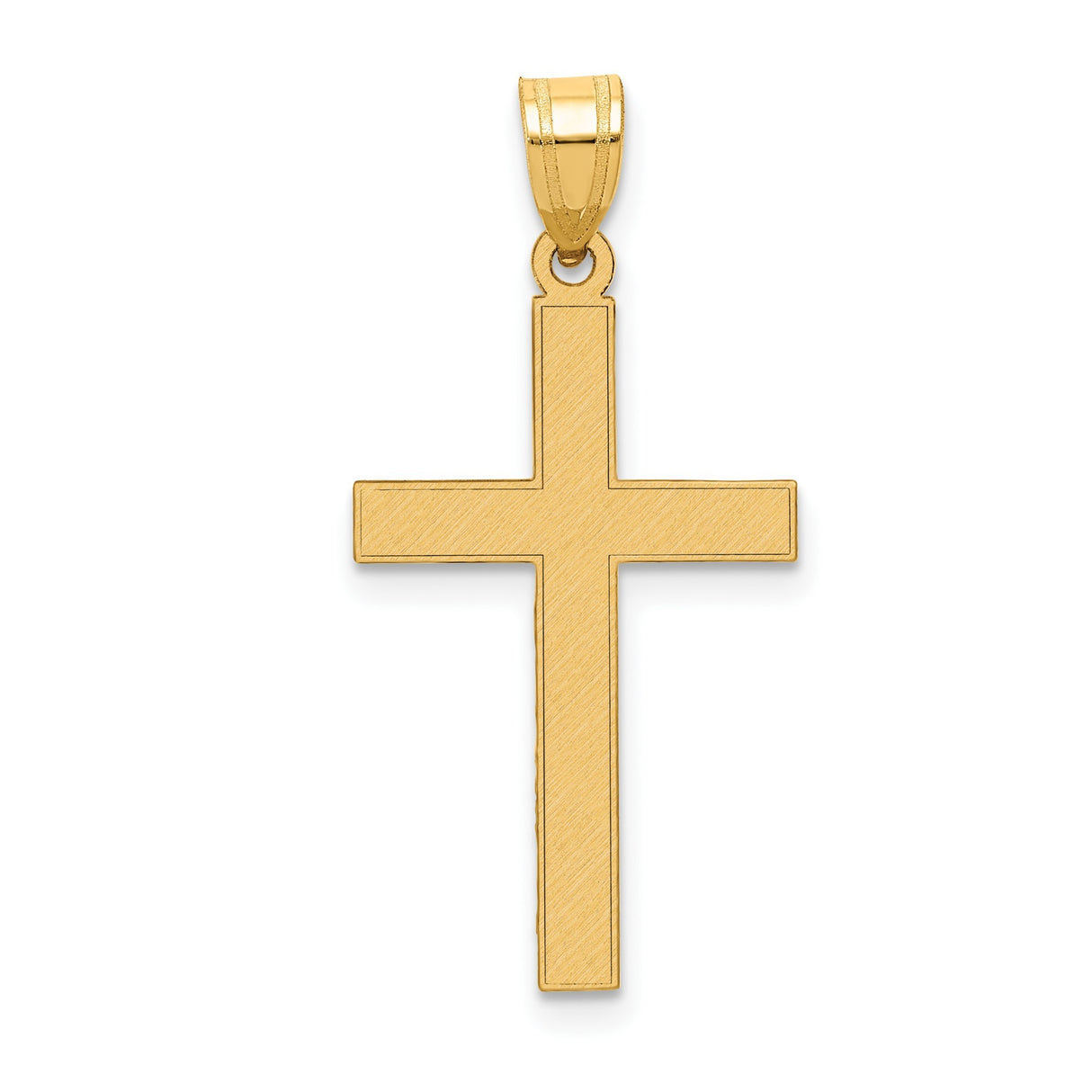 14k Yellow Gold Cross Pendant with Flat Polished Design and Beveled Edges