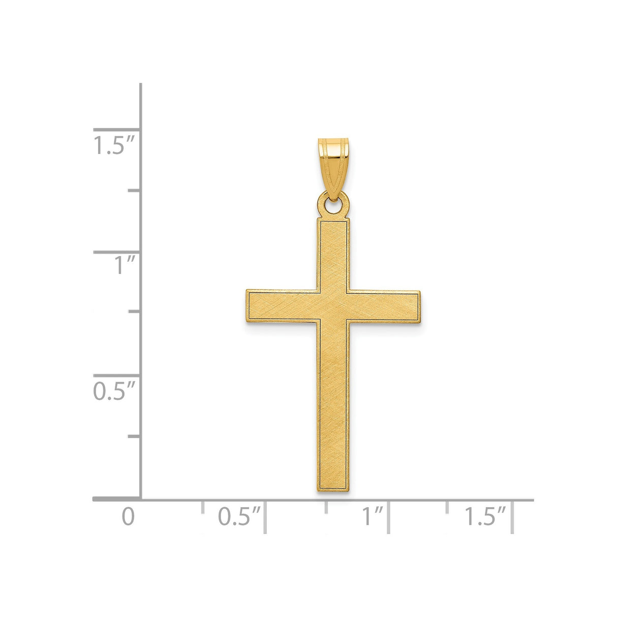 14k Yellow Gold Cross Pendant with Brushed Finish and Polished Bail, Christian Symbol of Faith