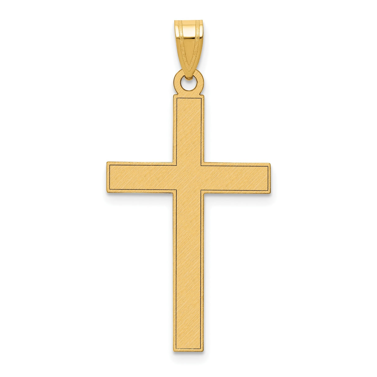 14k Yellow Gold Cross Pendant with Brushed Finish and Polished Bail, Christian Symbol of Faith