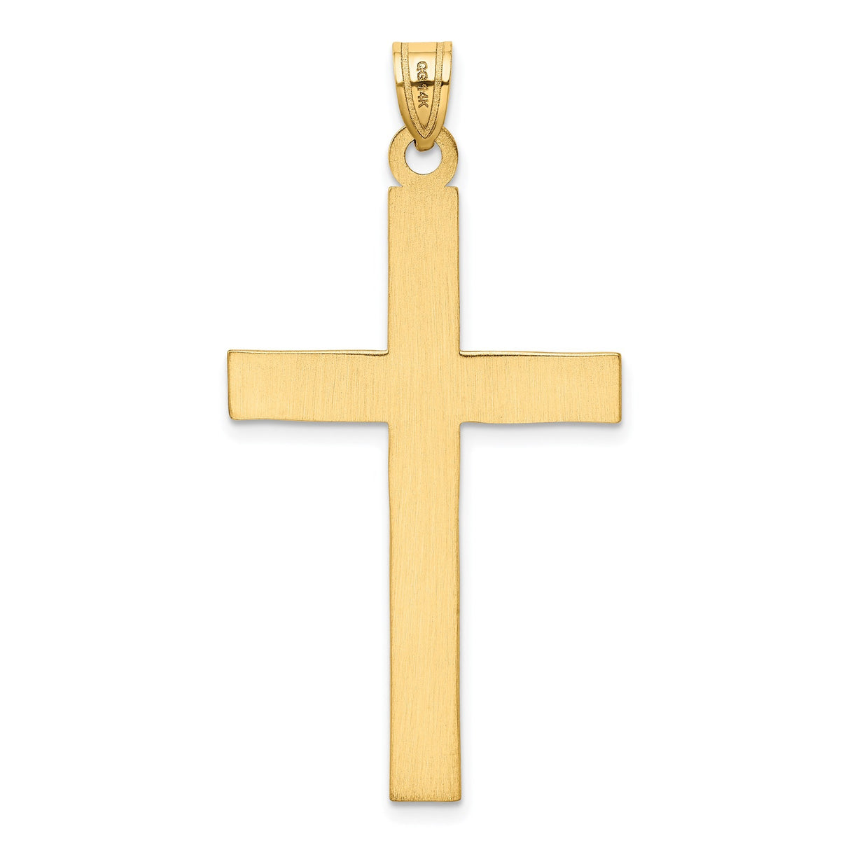 14k Yellow Gold Cross Pendant with Beveled Edge, Polished Christian Charm for Men or Women