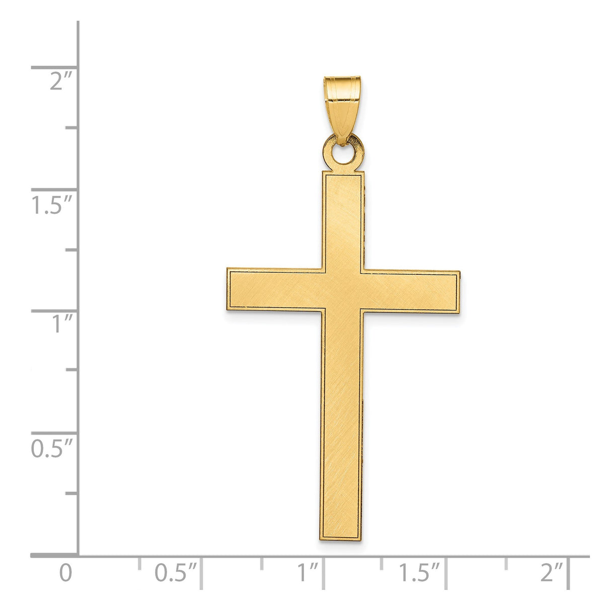 14k Yellow Gold Cross Pendant with Beveled Edge, Polished Christian Charm for Men or Women
