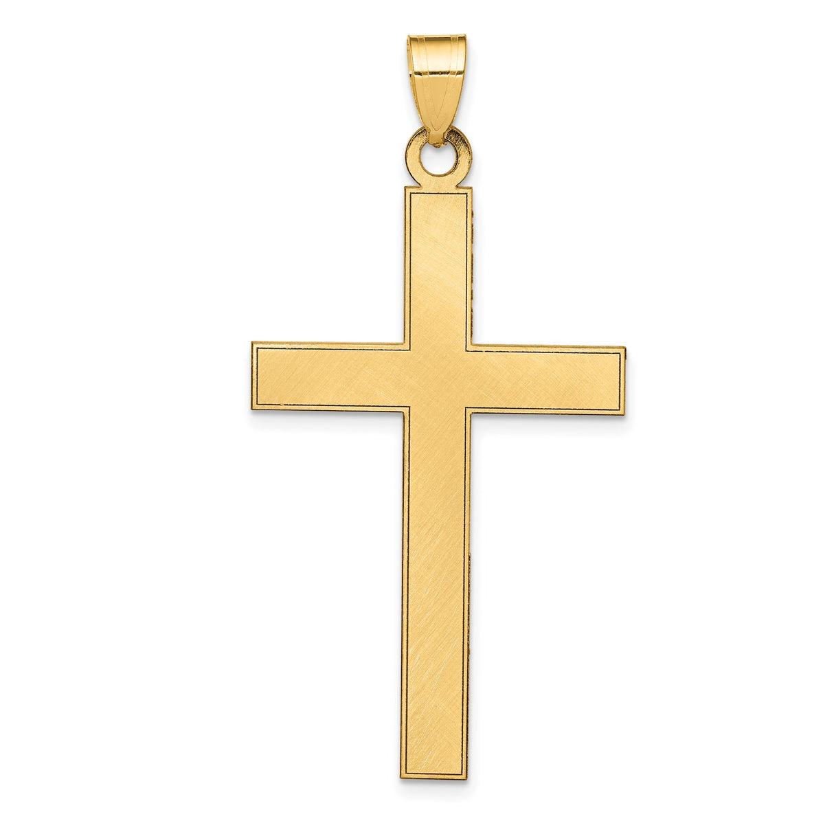 14k Yellow Gold Cross Pendant with Beveled Edge, Polished Christian Charm for Men or Women