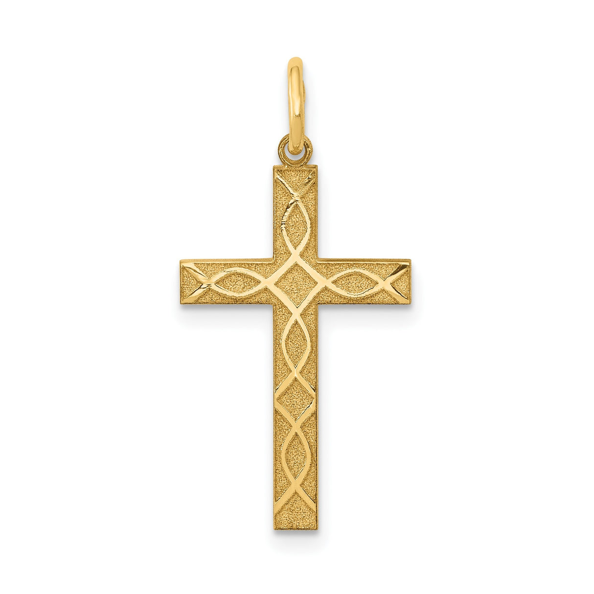 14k Yellow Gold Cross Pendant with Ichthys Fish and Celtic Woven Pattern