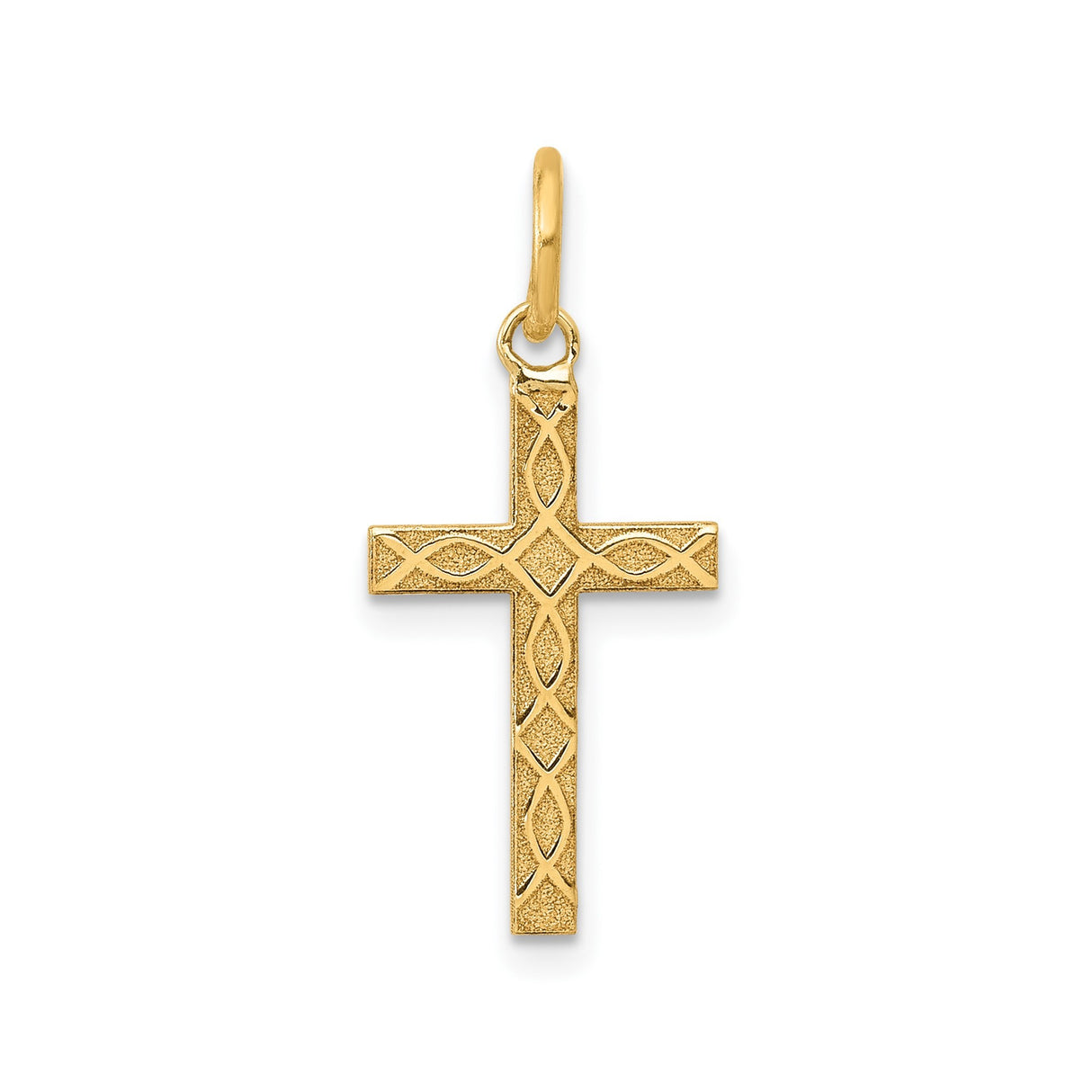 14k Yellow Gold Cross Pendant with Ichthys Fish Symbols, Christian Religious Charm