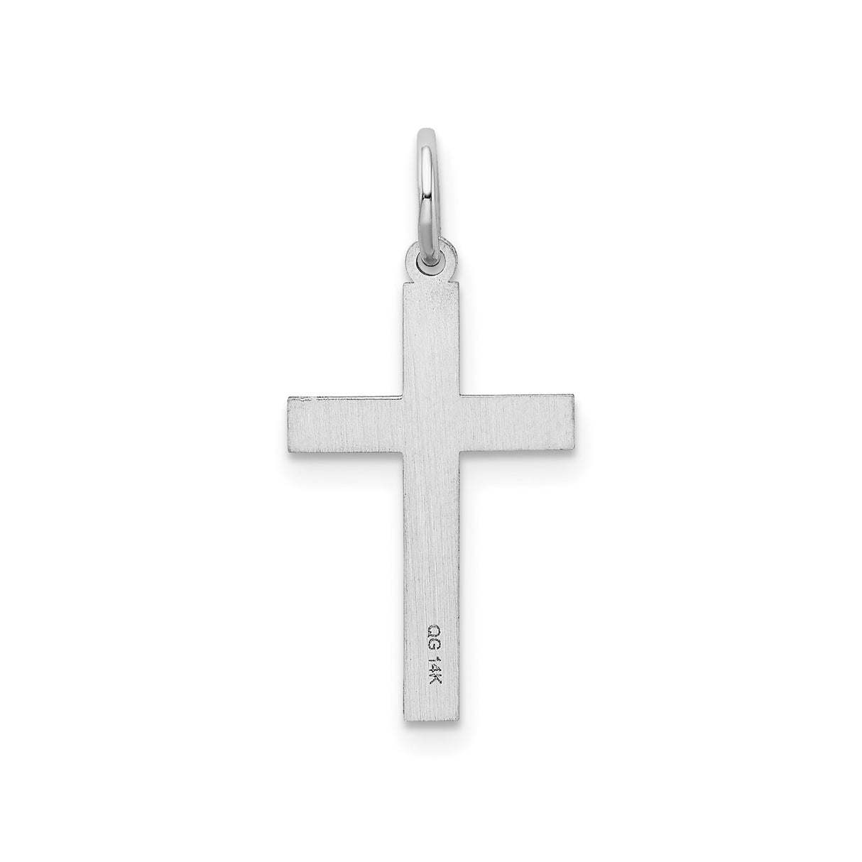 14k White Gold Cross Pendant with Floral Scroll Design, Christian Religious Charm for Women