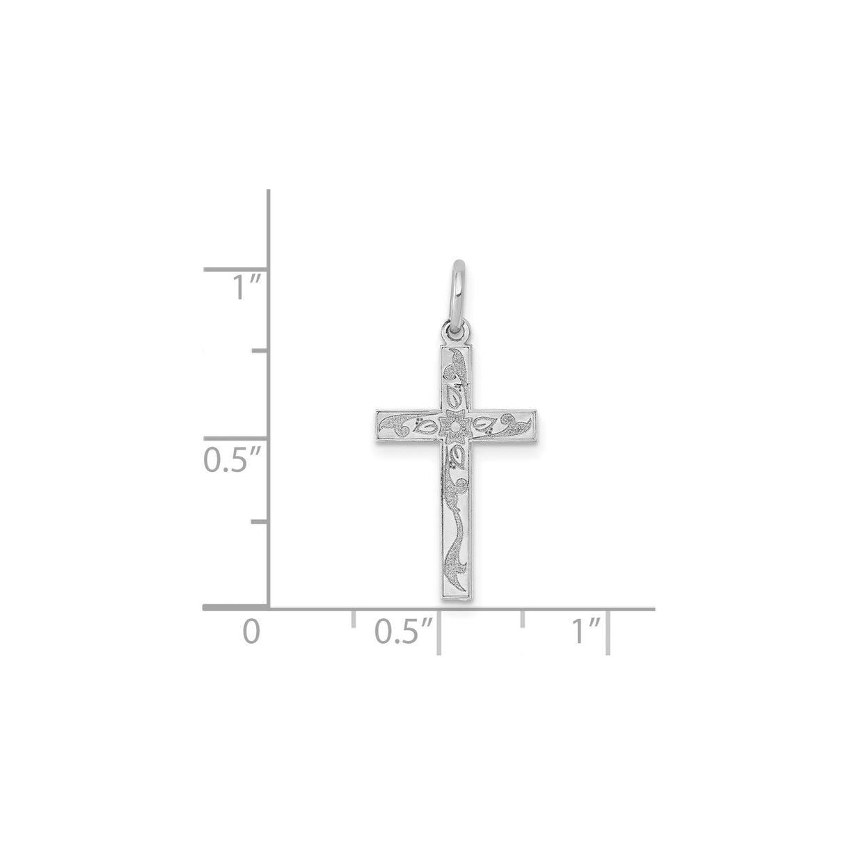 14k White Gold Cross Pendant with Floral Scroll Design, Christian Religious Charm for Women