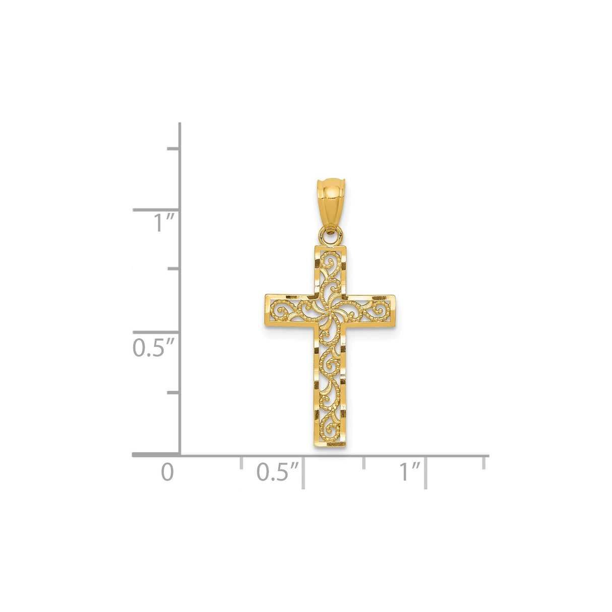 14k Yellow Gold Cross Pendant with Filigree Scrollwork Design for Women