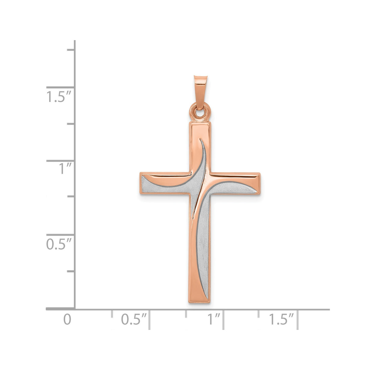 14k Rose Gold Cross Pendant, Two-Tone Swoosh Design, Modern Christian Jewelry for Women