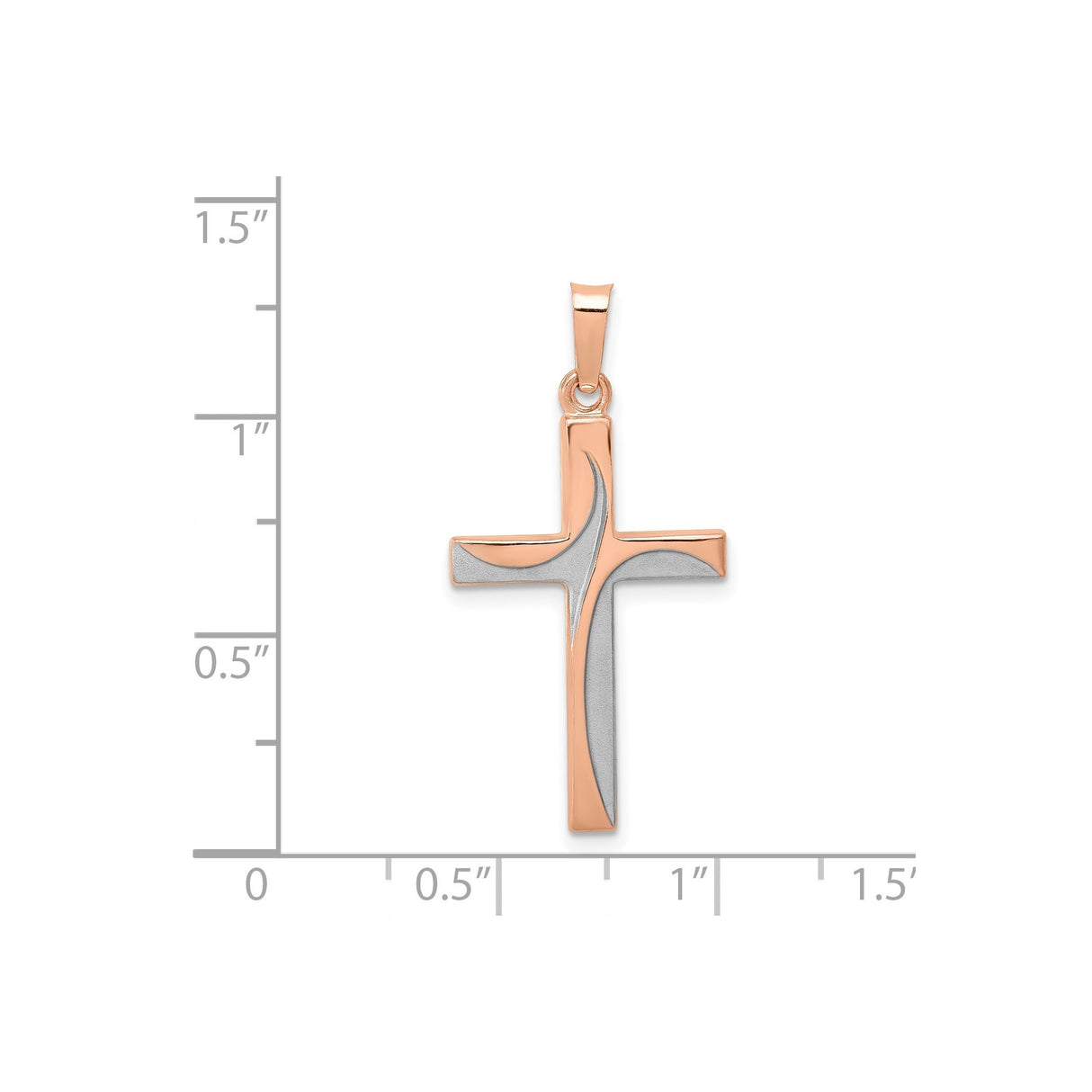 14k Rose Gold Cross Pendant, Modern Two-Tone Satin and Polished Finish, Abstract Christian Symbol