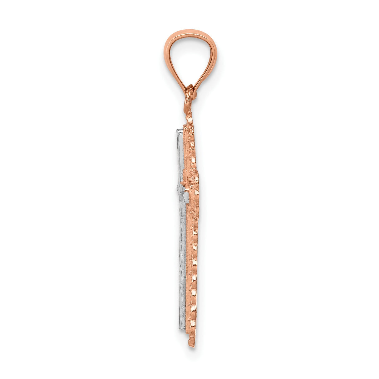14k Rose Gold Cross Pendant with White Gold Center and Beaded Edge Detailing