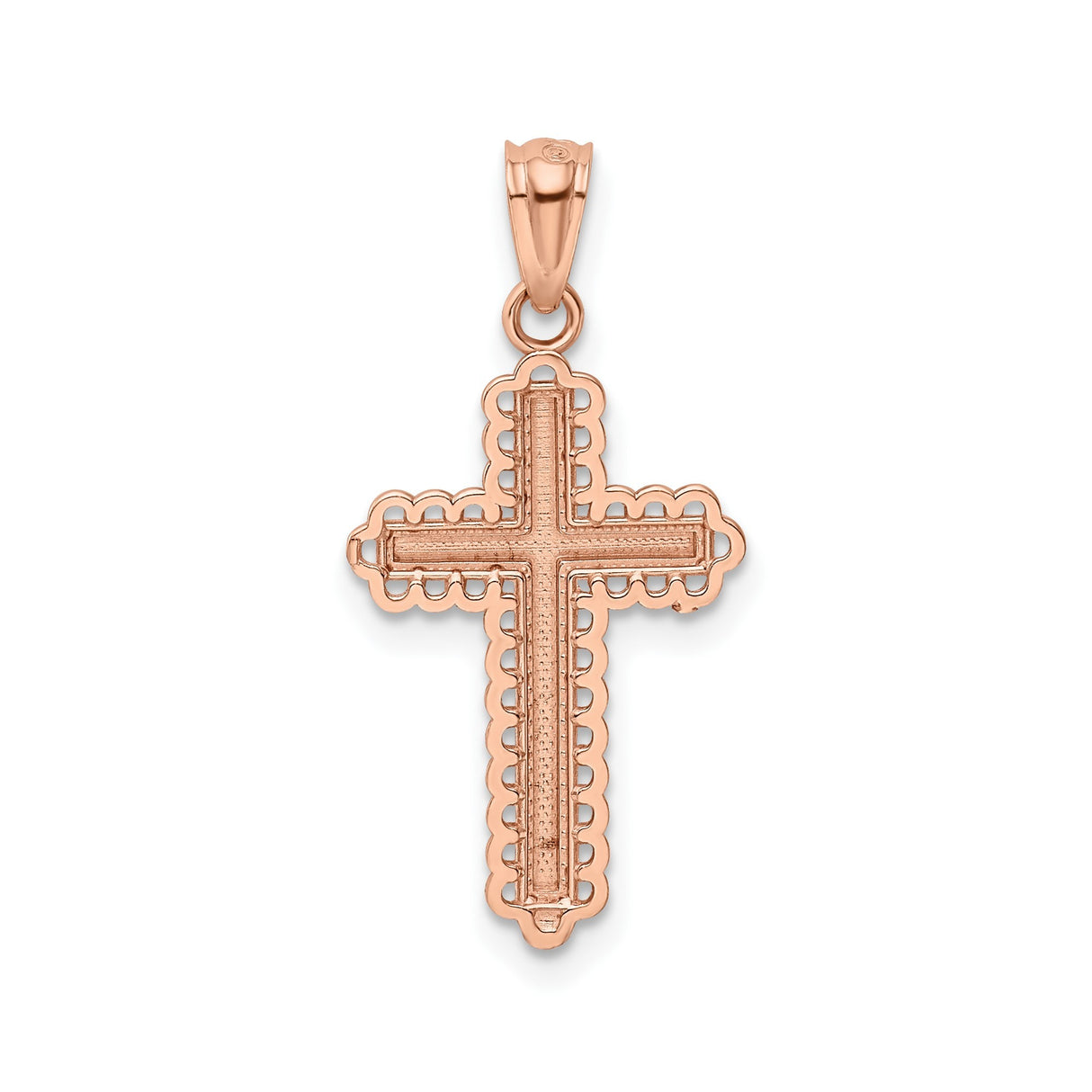 14k Rose Gold Cross Pendant with White Gold Center and Beaded Edge Detailing