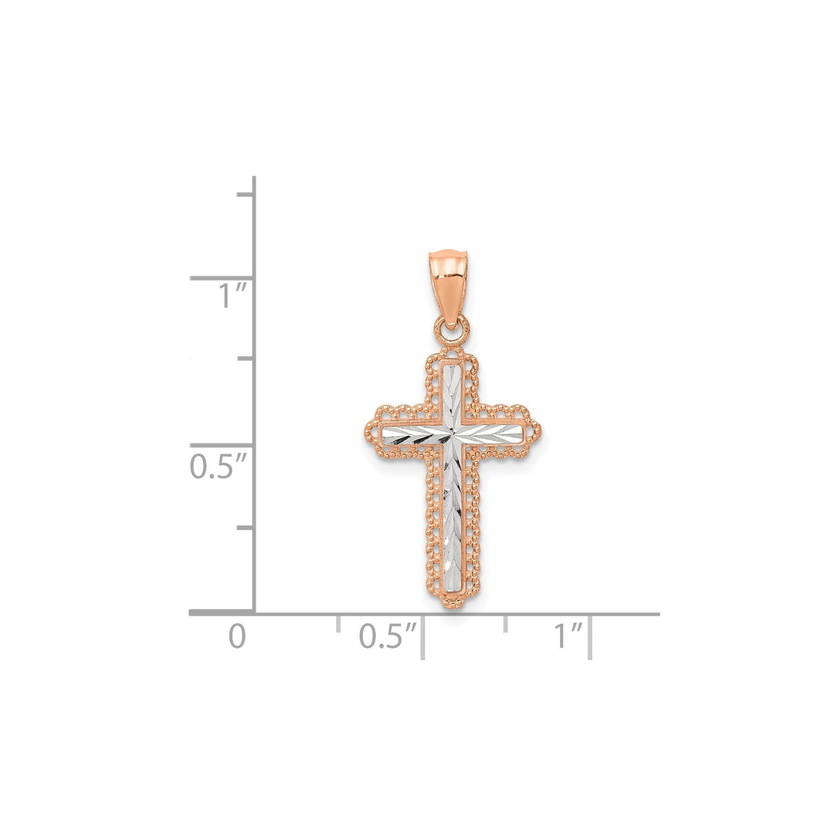 14k Rose Gold Cross Pendant with White Gold Center and Beaded Edge Detailing