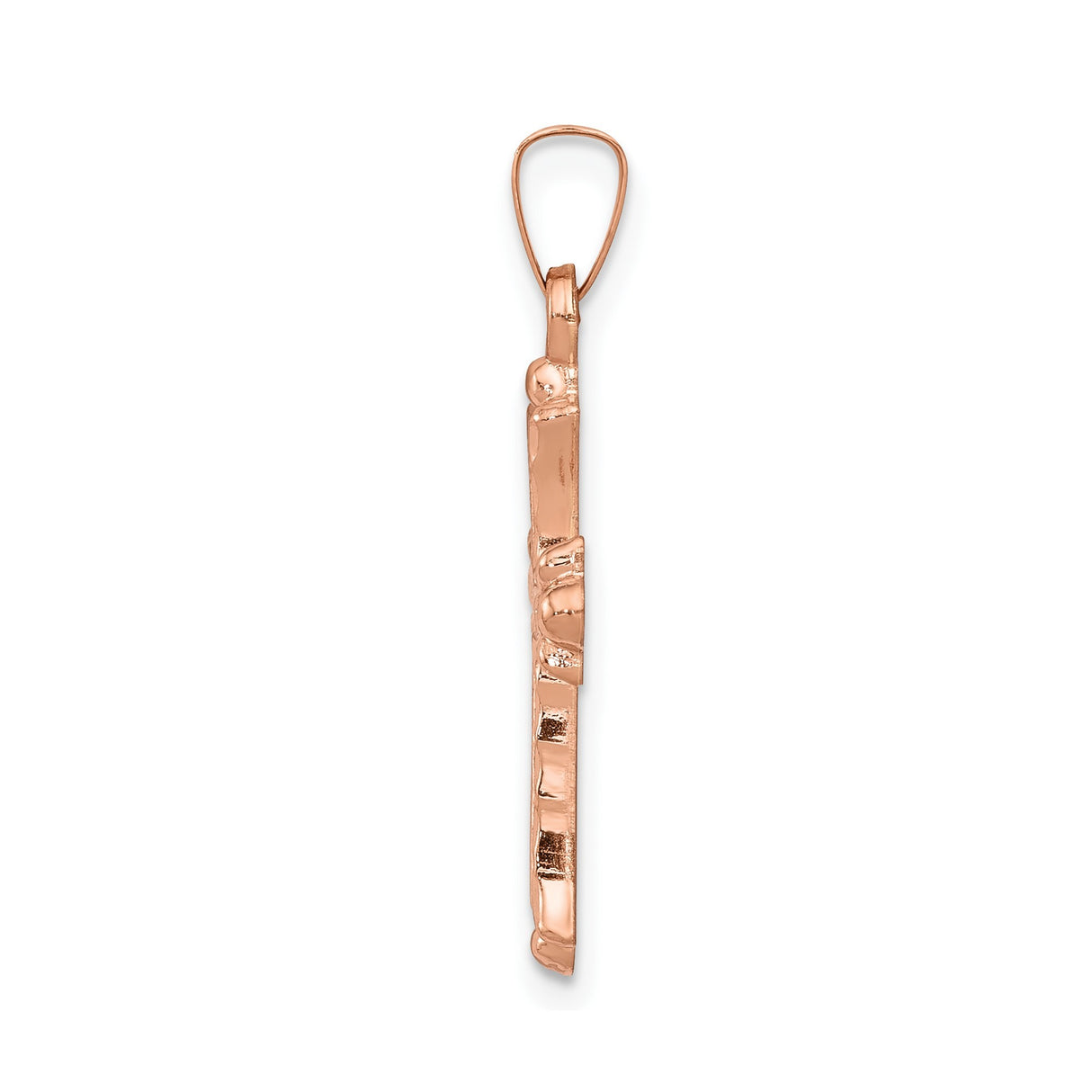 14k Rose Gold Cross Pendant with Ornate Detailing and Raised Edges for Women