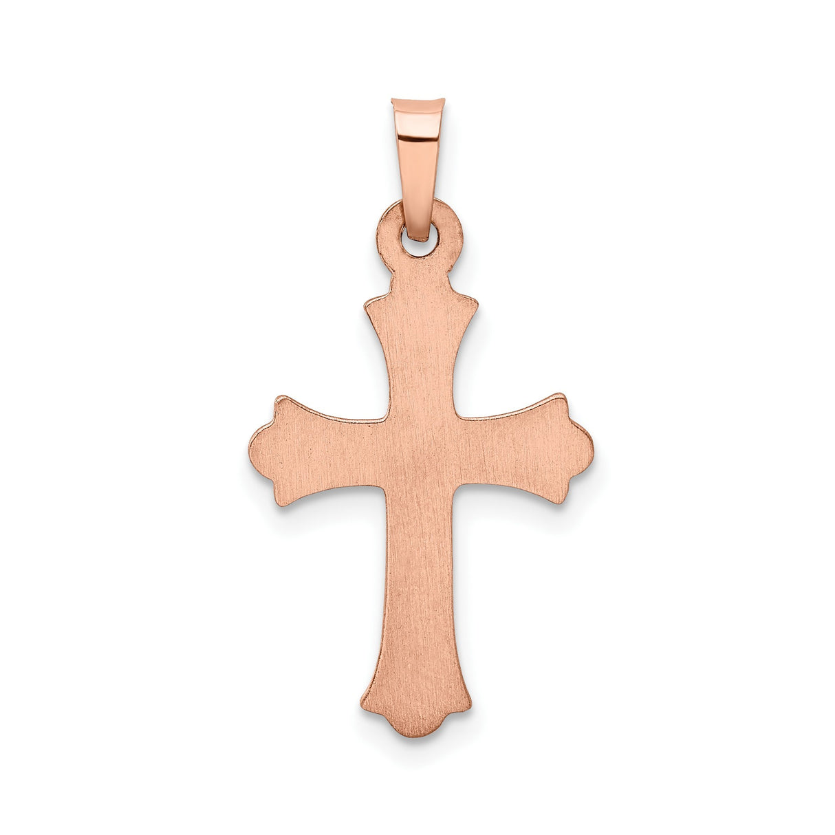 14k Rose Gold Cross Pendant with Ornate Detailing and Raised Edges for Women