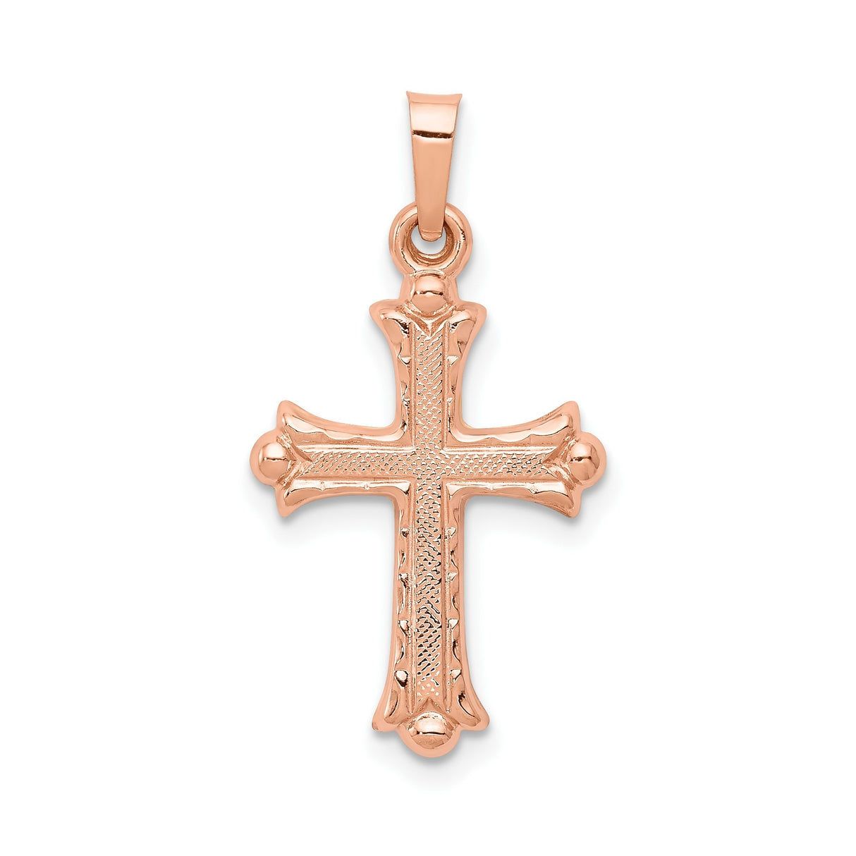 14k Rose Gold Cross Pendant with Ornate Detailing and Raised Edges for Women