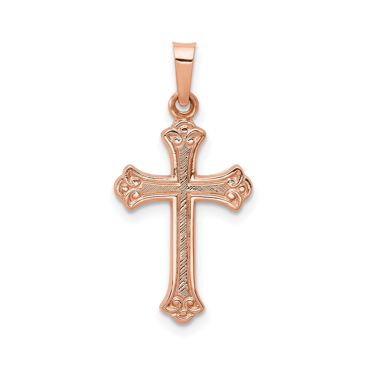 14k Rose Gold Cross Pendant with Ornate Scroll Design for Women