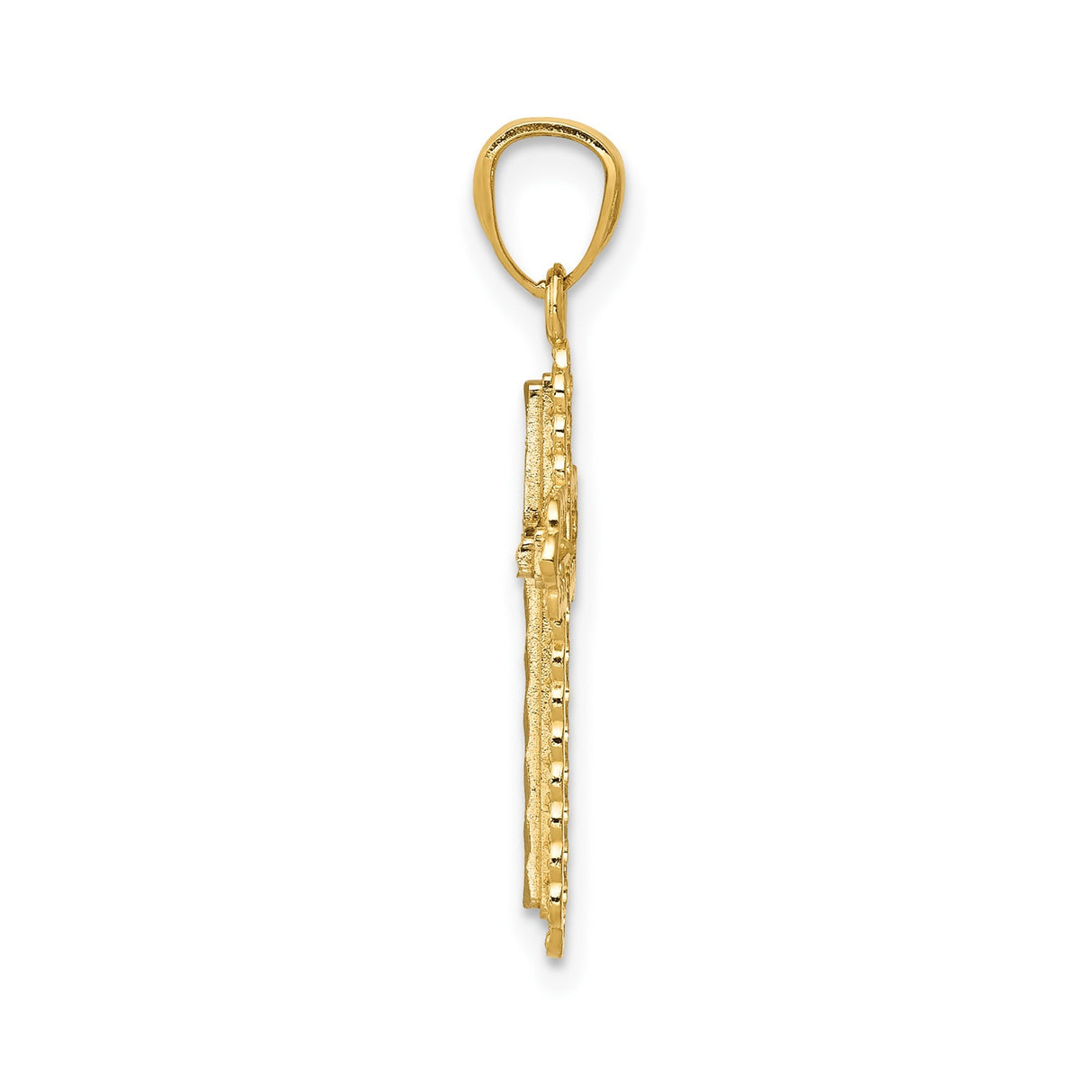14k Two-Tone Gold Cross Pendant with Textured Design and Beaded Edge Detailing
