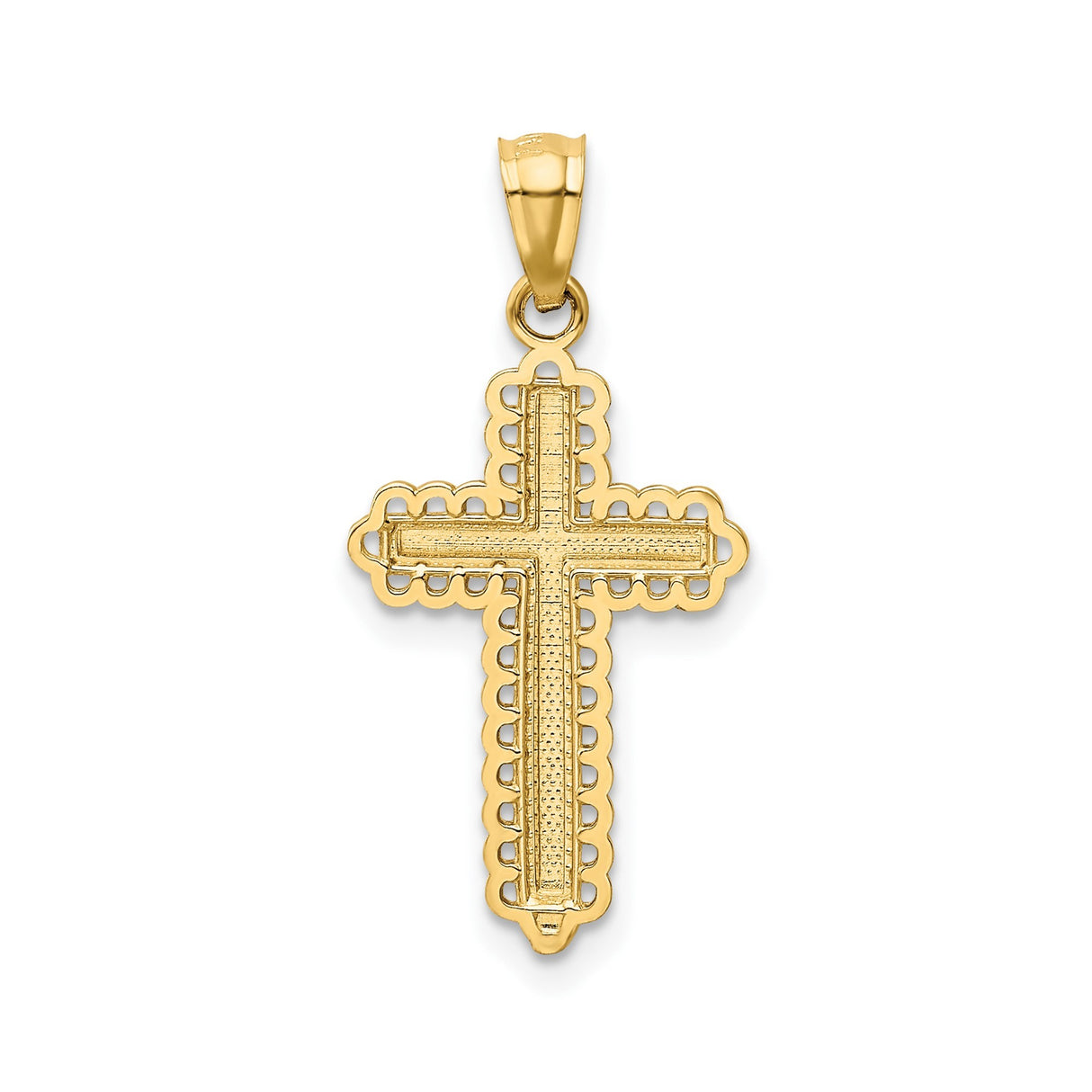 14k Two-Tone Gold Cross Pendant with Textured Design and Beaded Edge Detailing