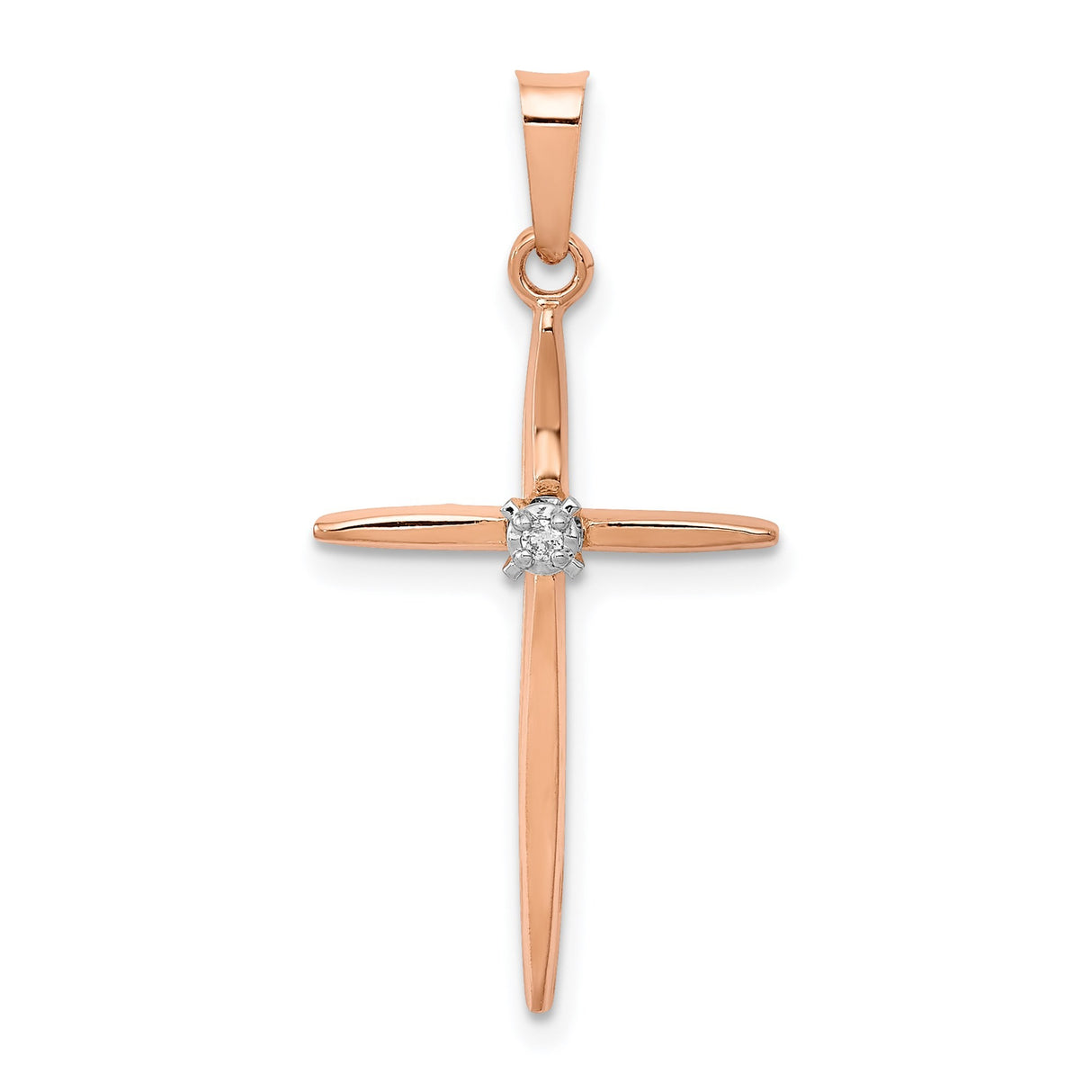 14k Rose Gold Cross Pendant with Diamond Accent, Christian Faith Jewelry for Women