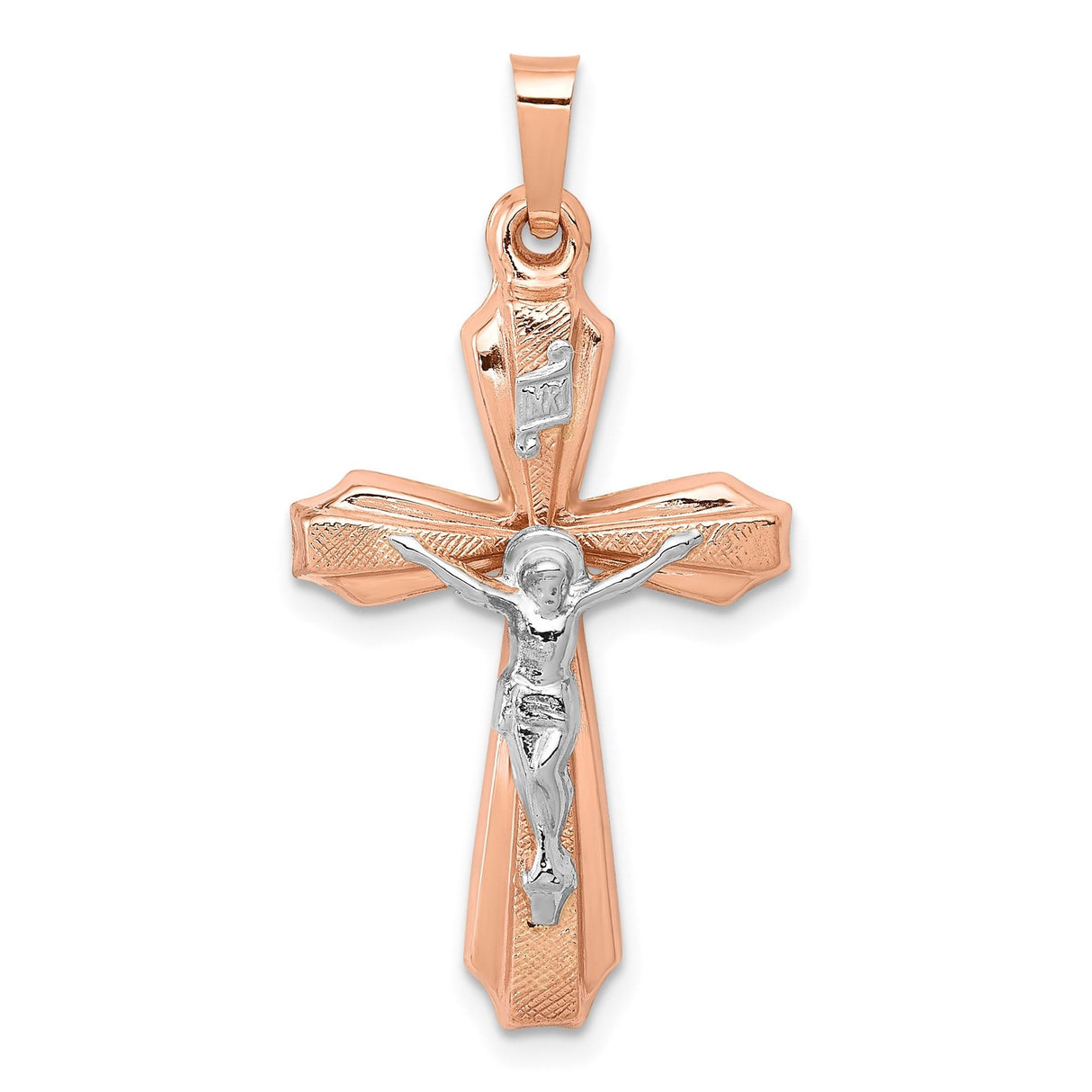 14k Multi-Tone Gold Crucifix Pendant with INRI Patonce Cross Design for Men and Women