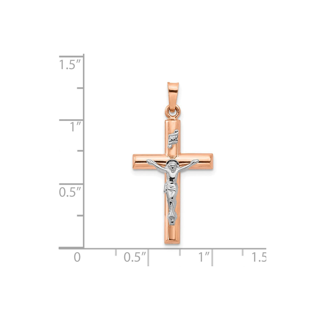 14k Multi-Tone Gold Crucifix Pendant with INRI Banner and Jesus Figure Religious Charm
