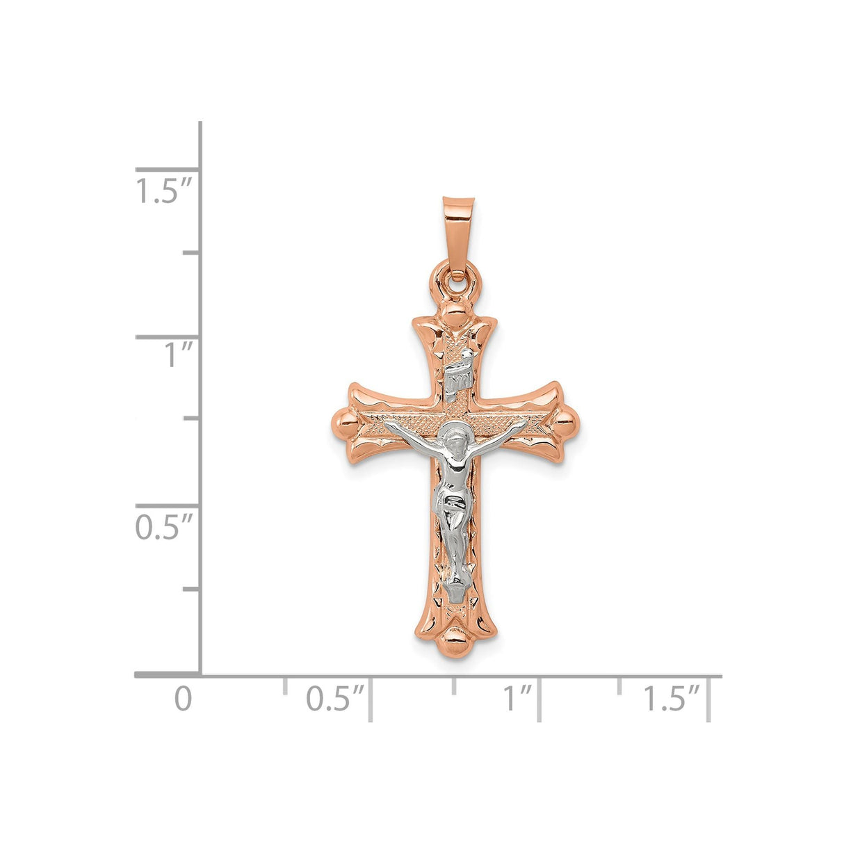 14k Two-Tone Gold Crucifix Cross Pendant, Fleur de Lis Catholic Christian Charm