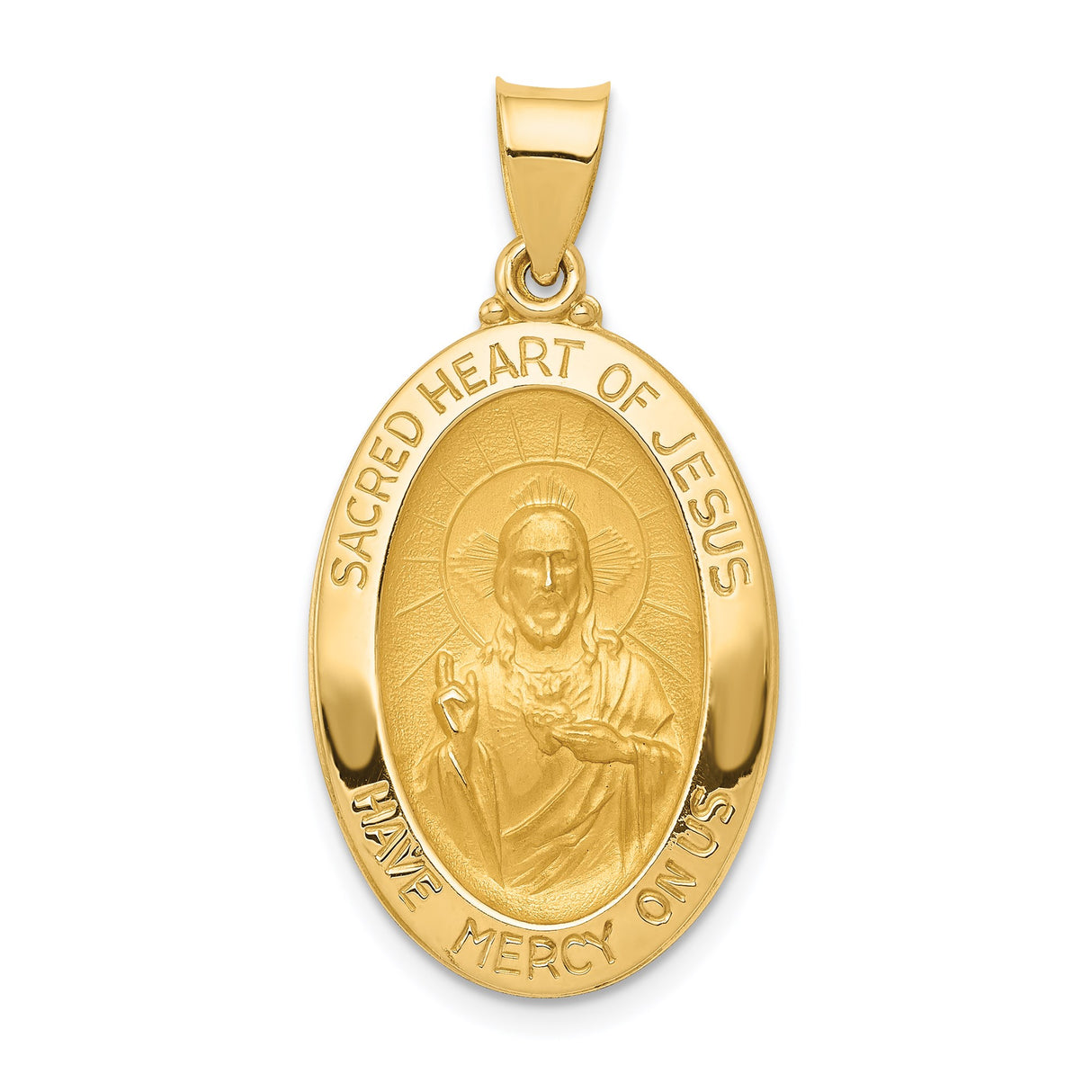 14k Yellow Gold Sacred Heart of Jesus Pendant, Oval Catholic Religious Medal