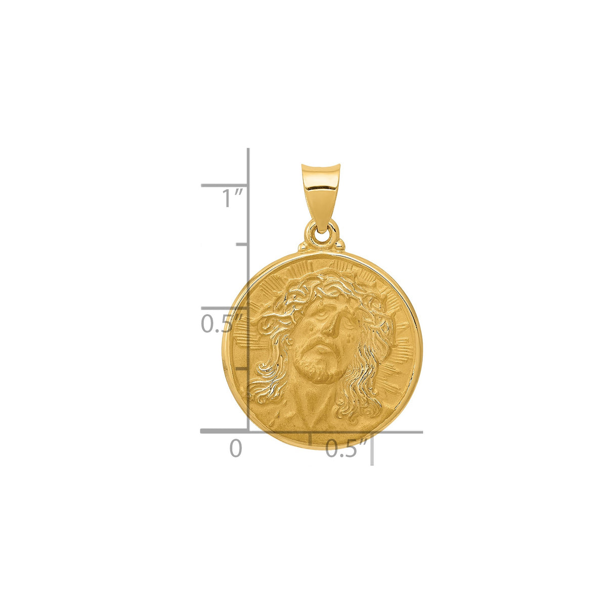 14k Yellow Gold Jesus Medallion Pendant with Crown of Thorns and Radiant Halo