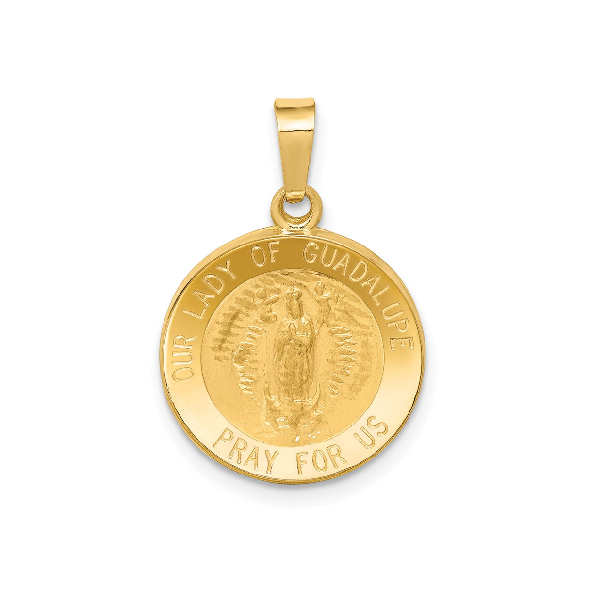 14k Yellow Gold Our Lady of Guadalupe Pendant, Virgin Mary Catholic Medallion Charm
