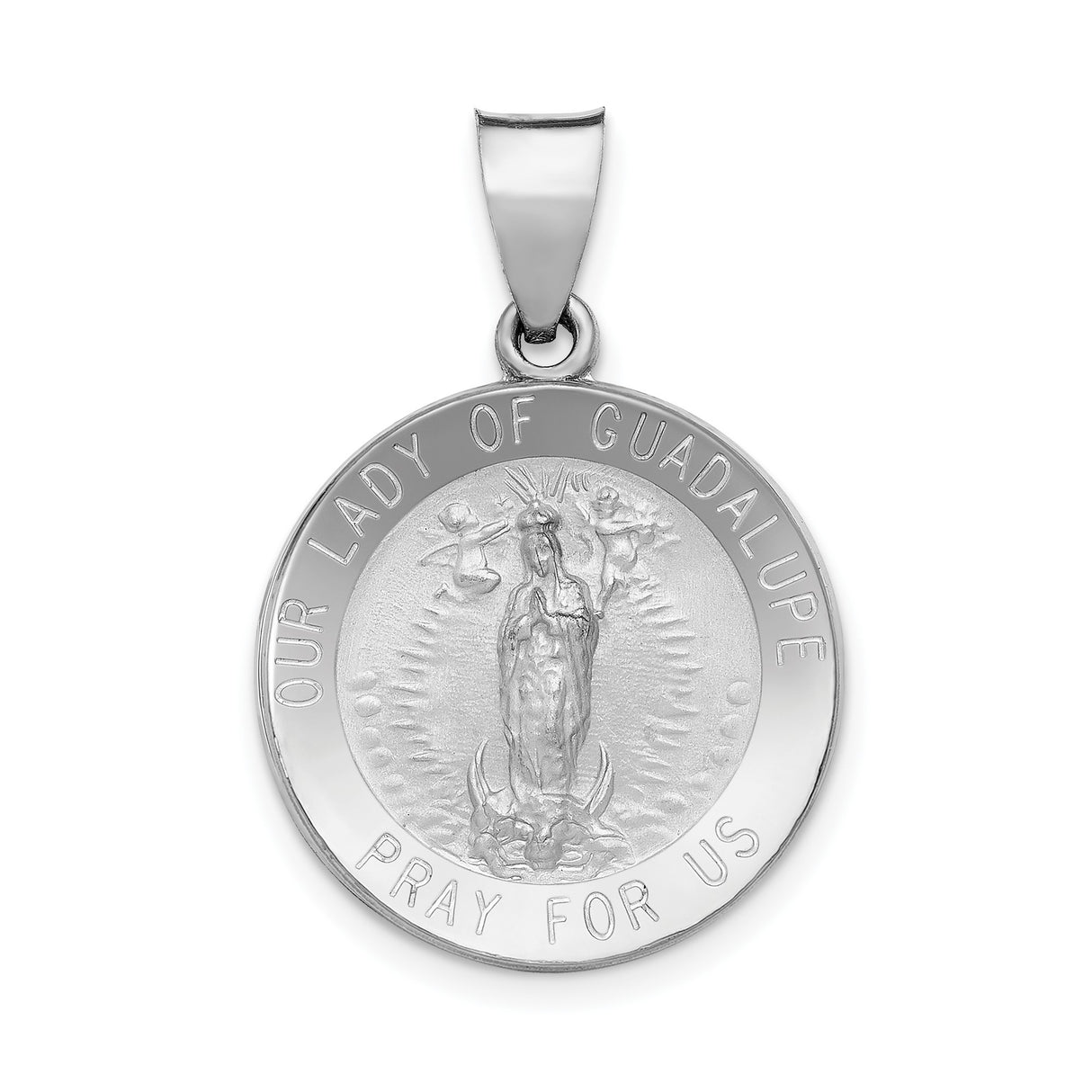 14k White Gold Our Lady of Guadalupe Virgin Mary Pendant Religious Medal for Women