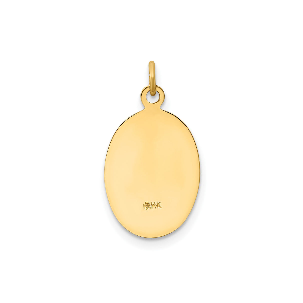 14k Yellow Gold Our Lady Guadalupe Pendant, Oval Catholic Medal with Virgin Mary Engraving