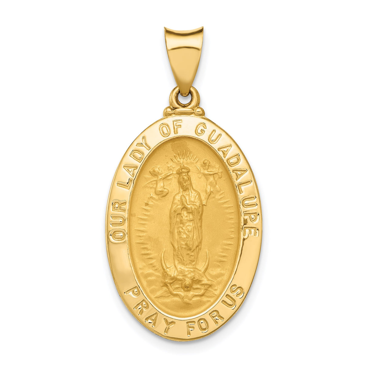 14k Yellow Gold Our Lady of Guadalupe Pendant, Virgin Mary Religious Oval Medal for Women