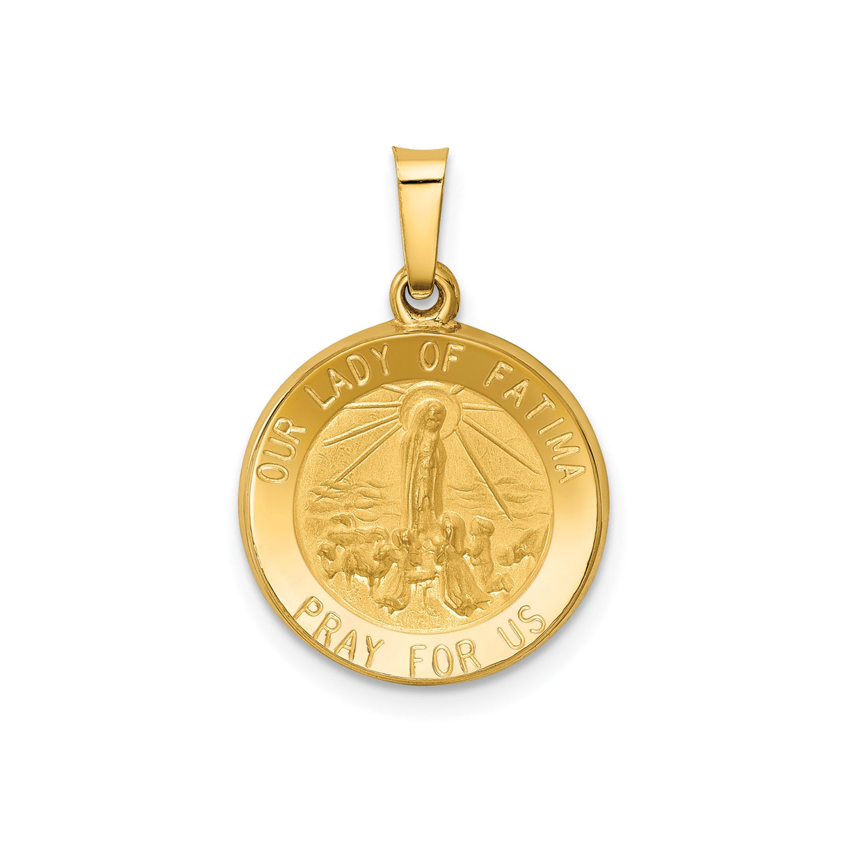 14k Yellow Gold Our Lady of Fatima Pendant Medal, Catholic Religious Jewelry for Women