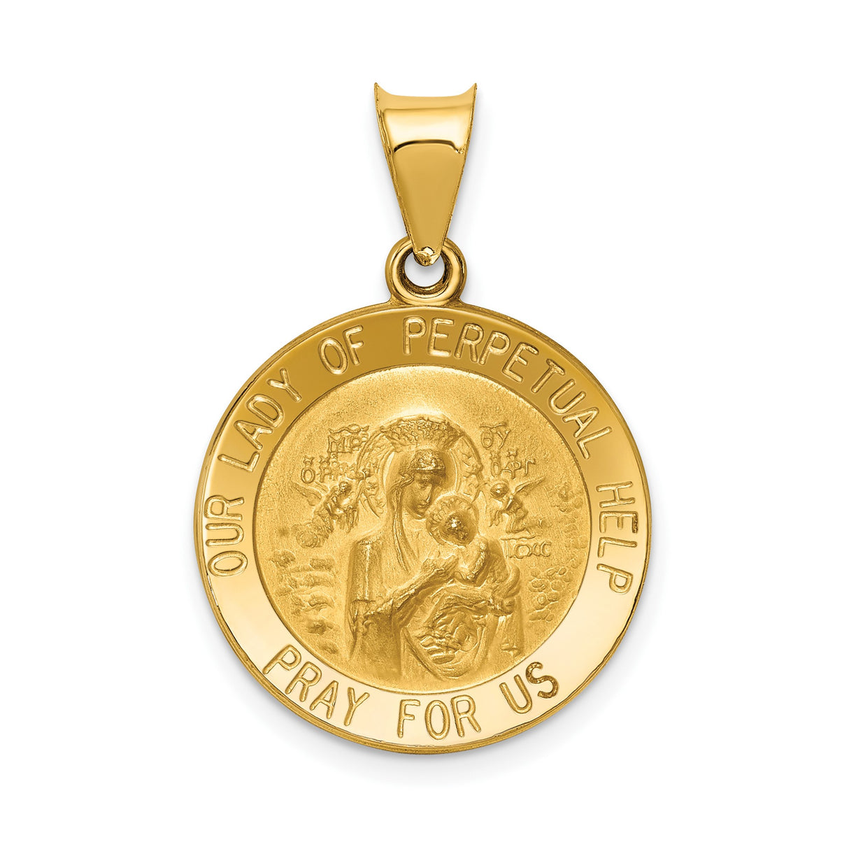 14k Yellow Gold Our Lady of Perpetual Help Pendant with Virgin Mary and Jesus Medal