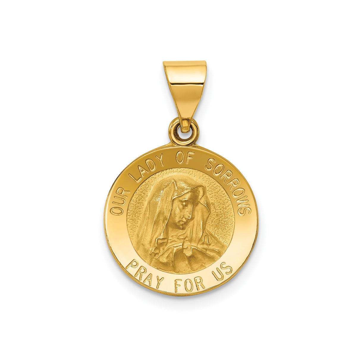 14k Yellow Gold Our Lady of Sorrows Medal Pendant, Catholic Religious Jewelry for Women