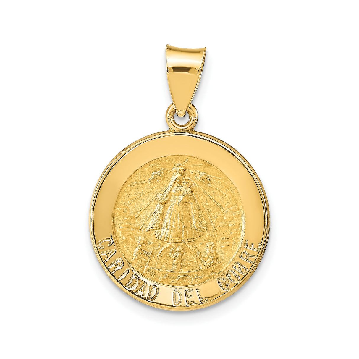 14k Yellow Gold Caridad del Cobre Pendant, Our Lady of Charity Religious Medal