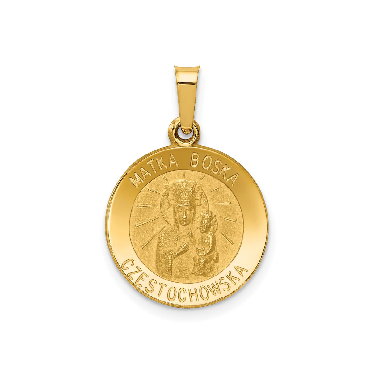 14k Yellow Gold Virgin Mary of Czestochowa Medal Pendant with Cubic Zirconia