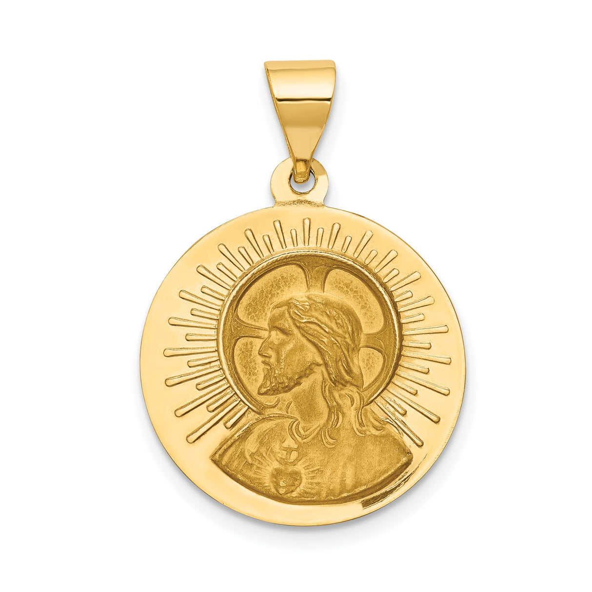 14k Yellow Gold Our Lady of Czestochowa Pendant with Cubic Zirconia, Religious Medallion
