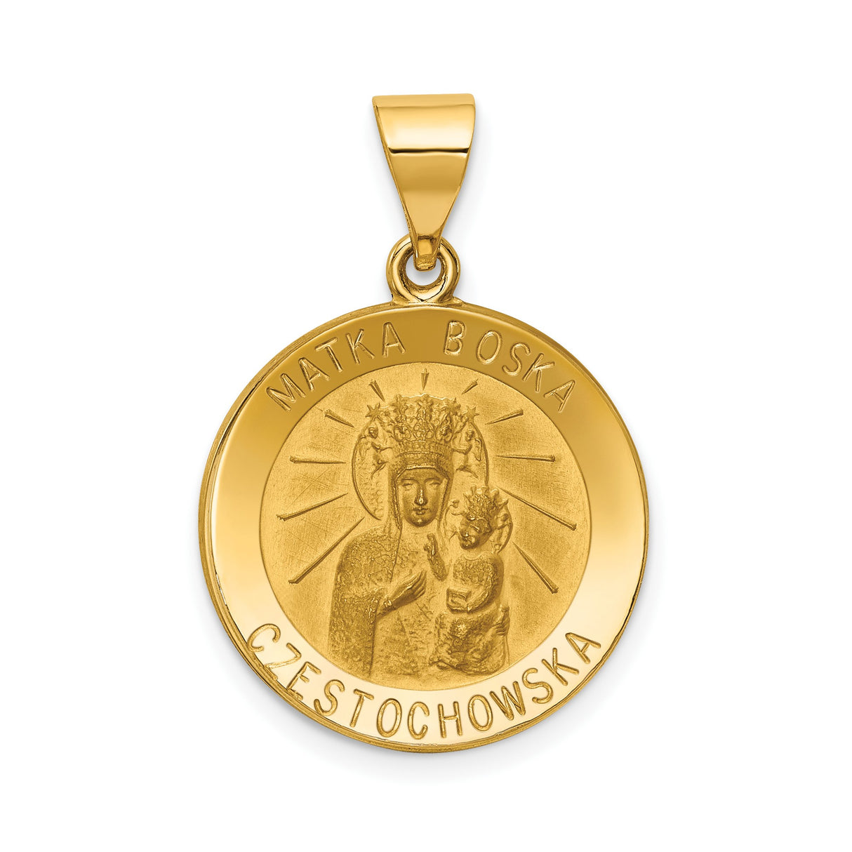 14k Yellow Gold Our Lady of Czestochowa Pendant with Cubic Zirconia, Religious Medallion