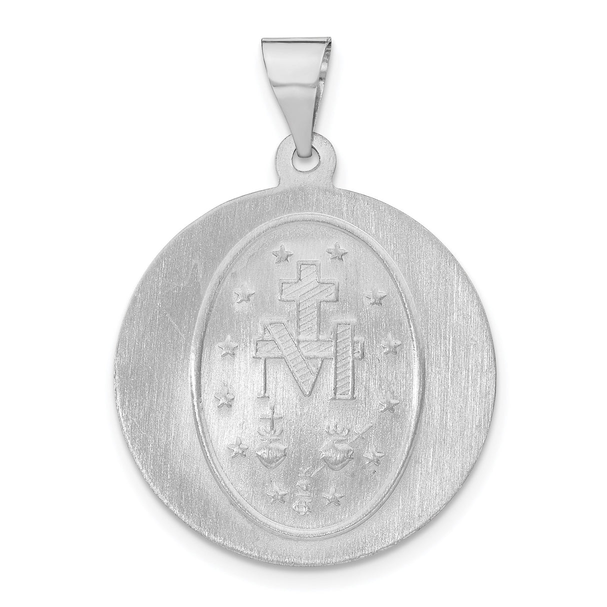 14k White Gold Miraculous Medal Pendant with Virgin Mary and Engraving