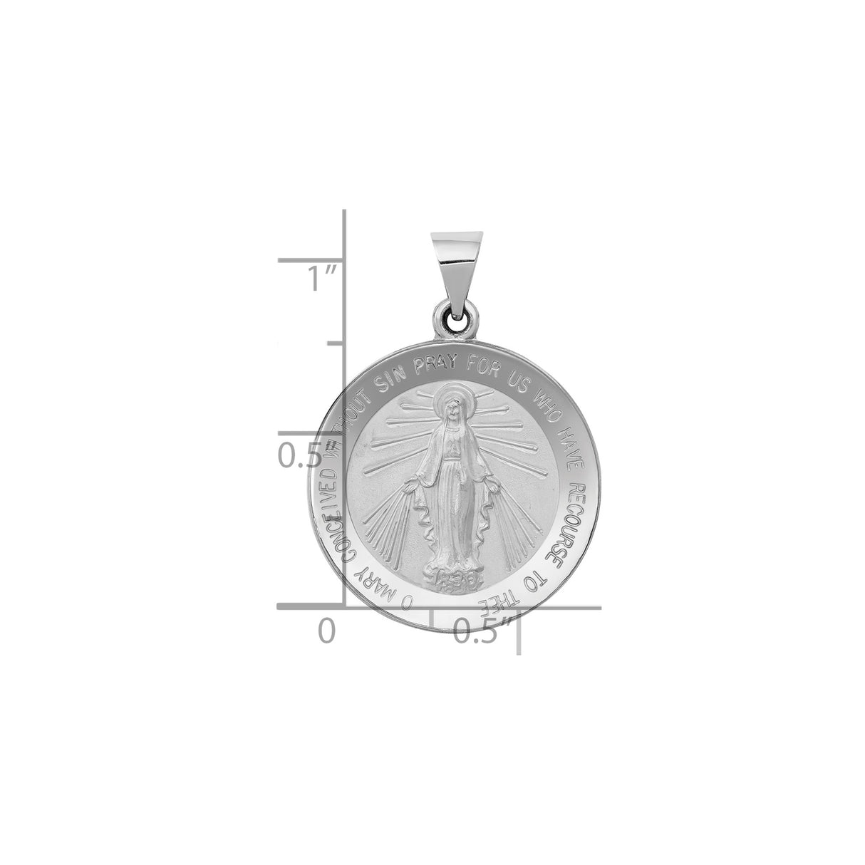 14k White Gold Miraculous Medal Pendant with Virgin Mary and Engraving