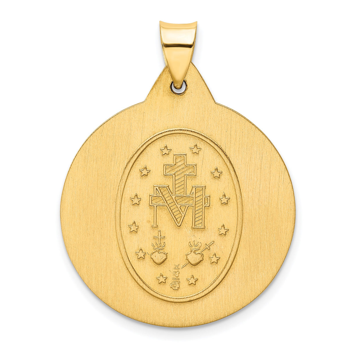 14k Yellow Gold Miraculous Medal Pendant with Virgin Mary and Radiant Beams