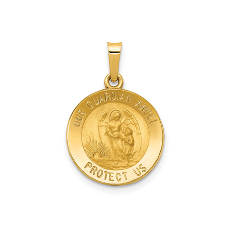 14k Yellow Gold Guardian Angel Medal Pendant with Protection Message, Christian Jewelry