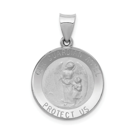 14k White Gold Guardian Angel Pendant with Protection Message, Religious Medallion Charm
