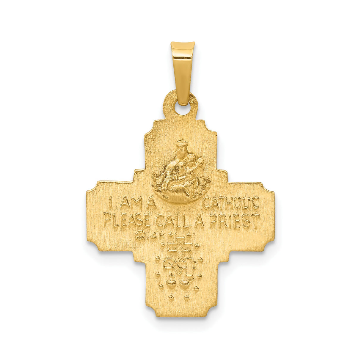 14k Yellow Gold Four-Way Cross Pendant with Virgin Mary and Saints, Religious Charm