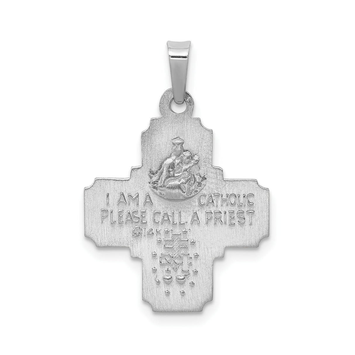 14k White Gold Catholic Four-Way Cross Pendant with Sacred Heart, Miraculous Medal, St Joseph, St Christopher